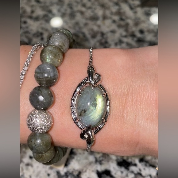 New Victoria Wieck Sterling Silver Labrodorite Stone Set Adjustable Stretch - Picture 1 of 8